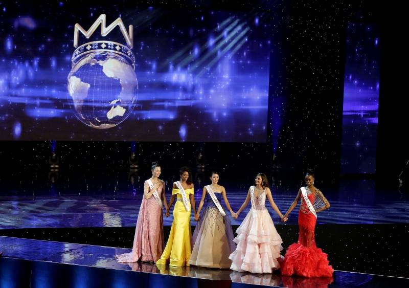 The finalists in the Miss World 2016 competition stand together in Oxen Hill, Maryland.
