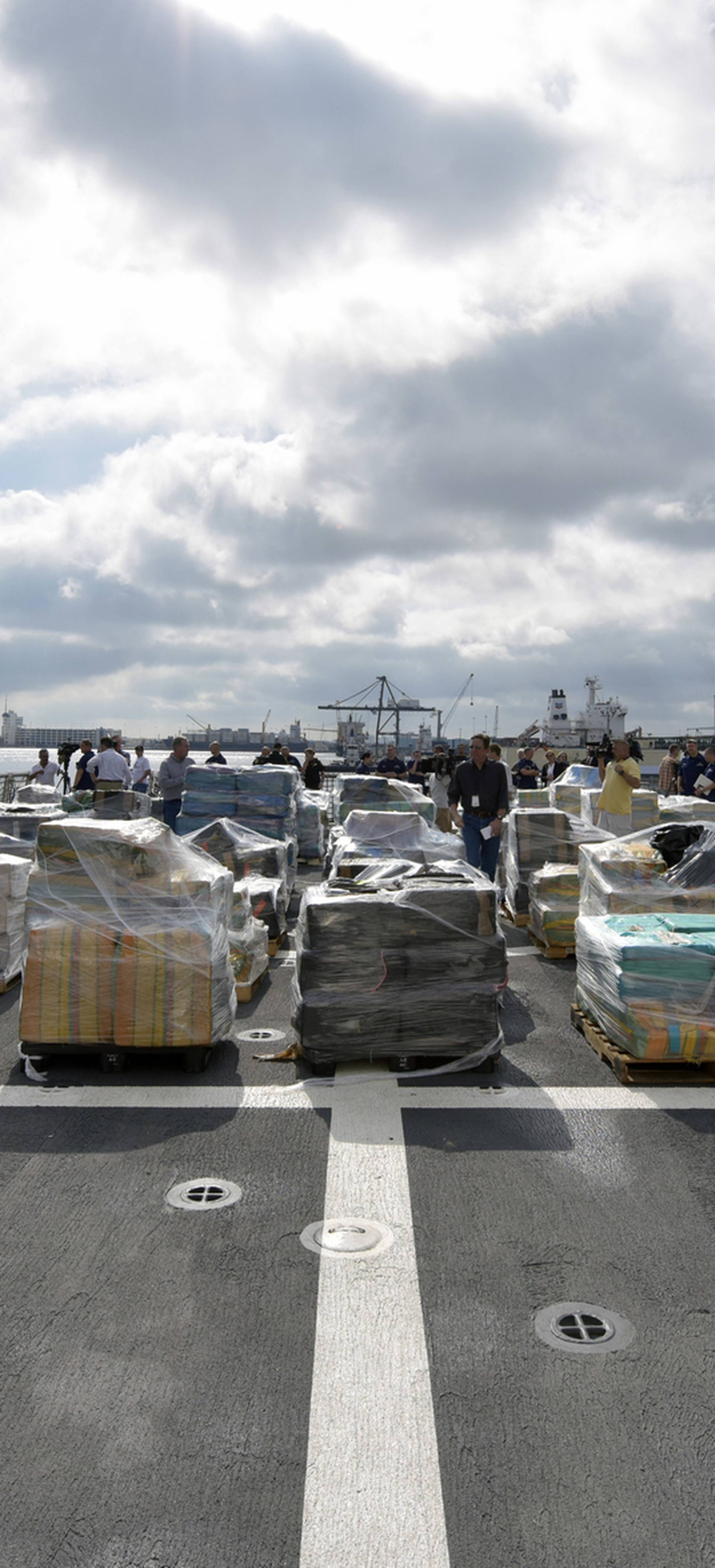 A view of 26.5 tons of cocaine aboard Coast Guard Cutter Hamilton
