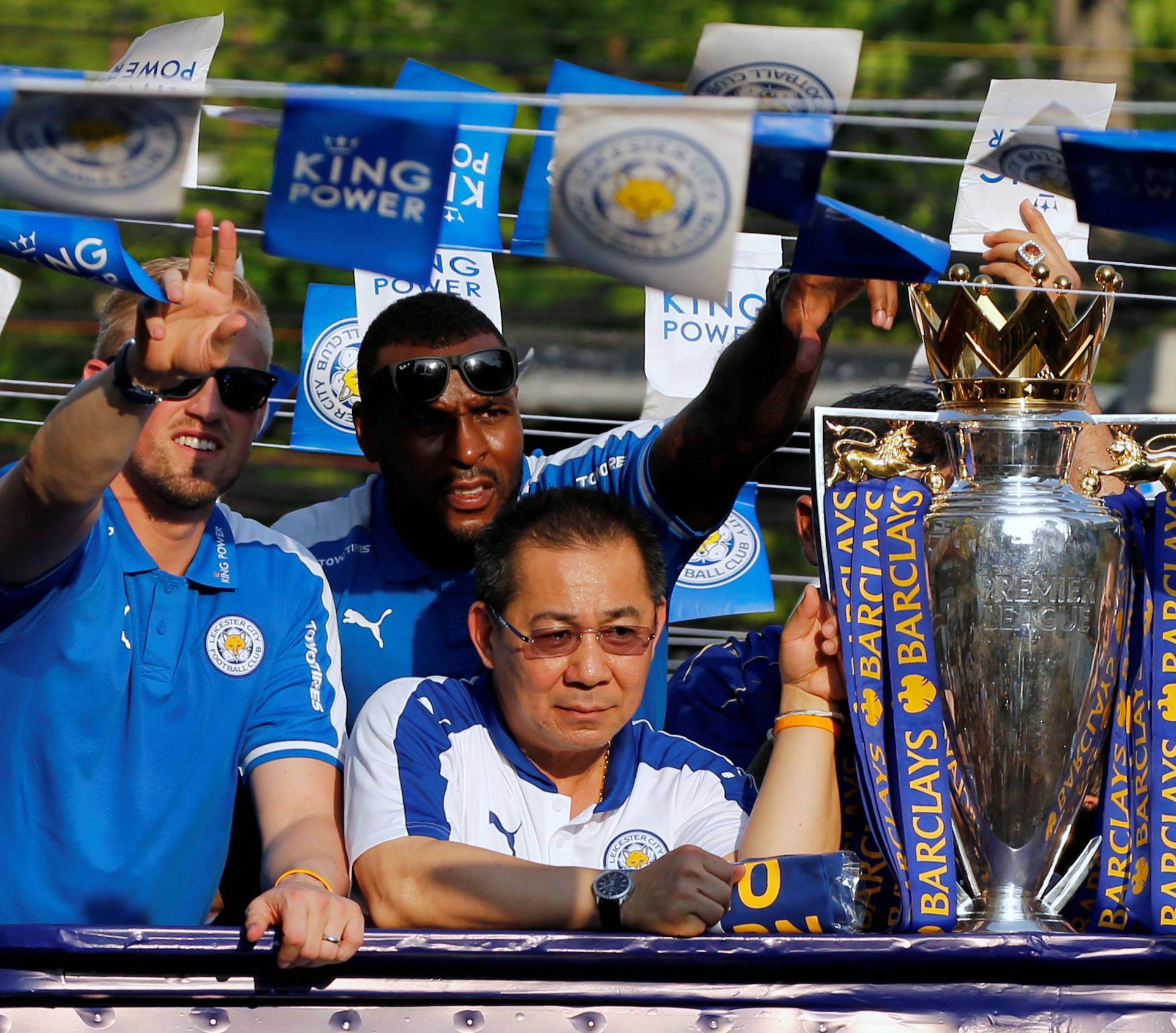 Leicester City soccer club's team members parade to celebrate their title in Bangkok