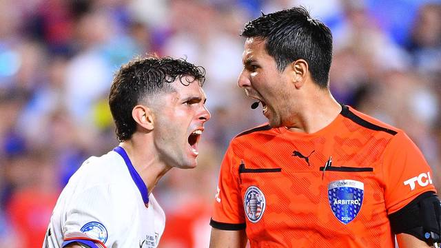 RECORD DATE NOT STATED Copa America USA 2024 United States vs Uruguay Christian Pulisic of USA and referee Kevin Ortega