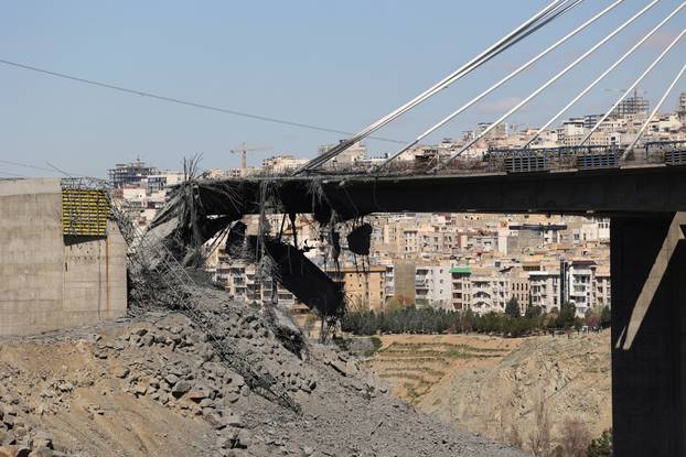 The B1 bridge damaged by a strike, as the U.S.-Israeli conflict with Iran continues, in Karaj
