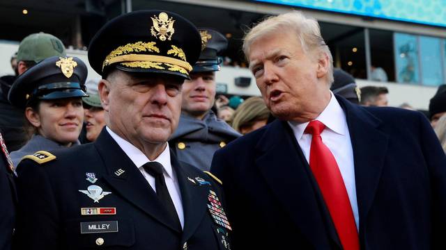 FILE PHOTO: U.S. President Trump and Gen. Mark Milley, Chief of Staff of the United States Army speak at the 119th U.S. Army-Navy football game in Philadelphia