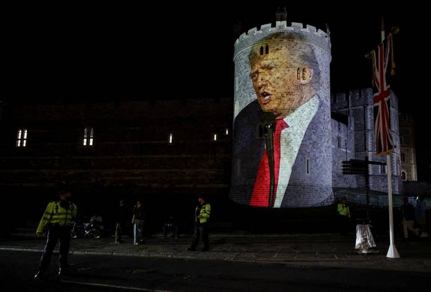 Image of U.S. President Donald Trump is projected on Windsor castle