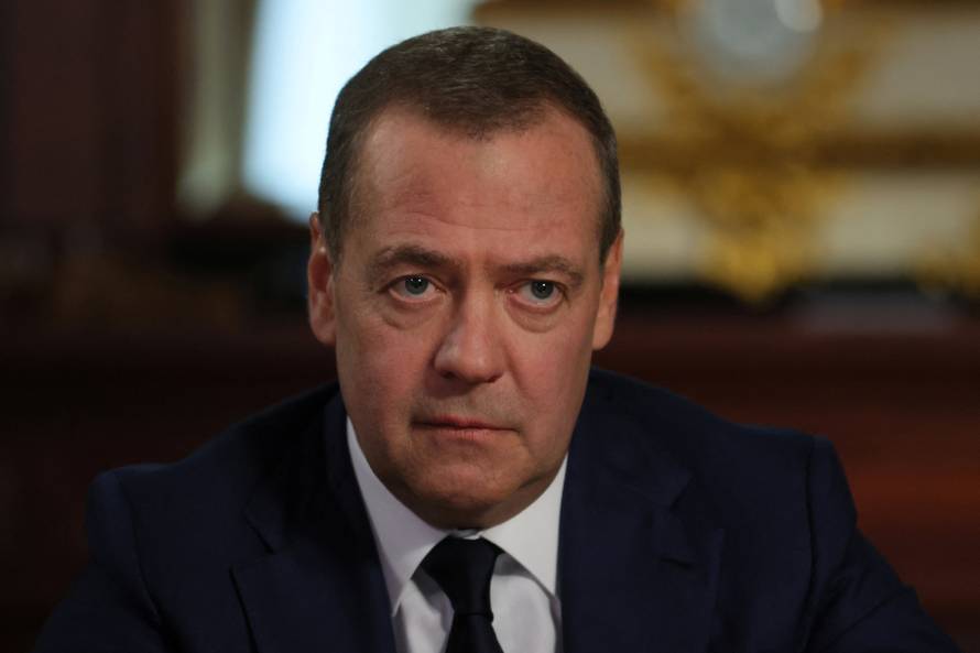Dmitry Medvedev attends an interview in the Moscow region