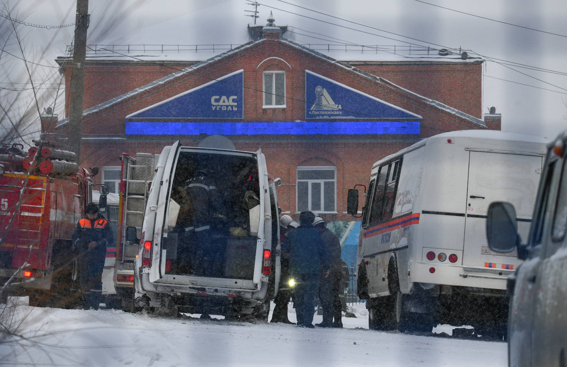 Specialists take part in a rescue operation following a fire in a coal mine in the Kemerovo region