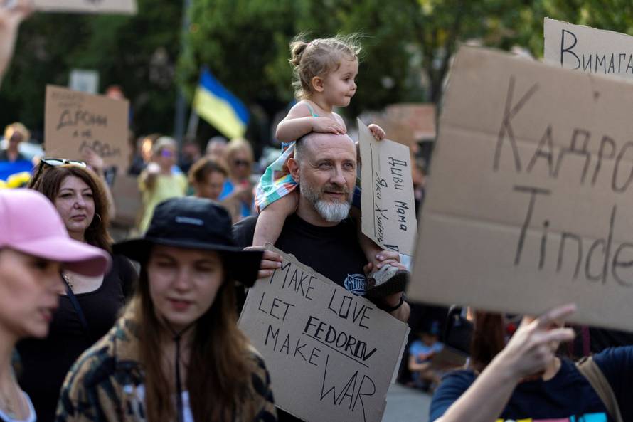 Protest against Ukrainian President Zelenskiy's decision to replace Fedorov as defence minister, in Kyiv