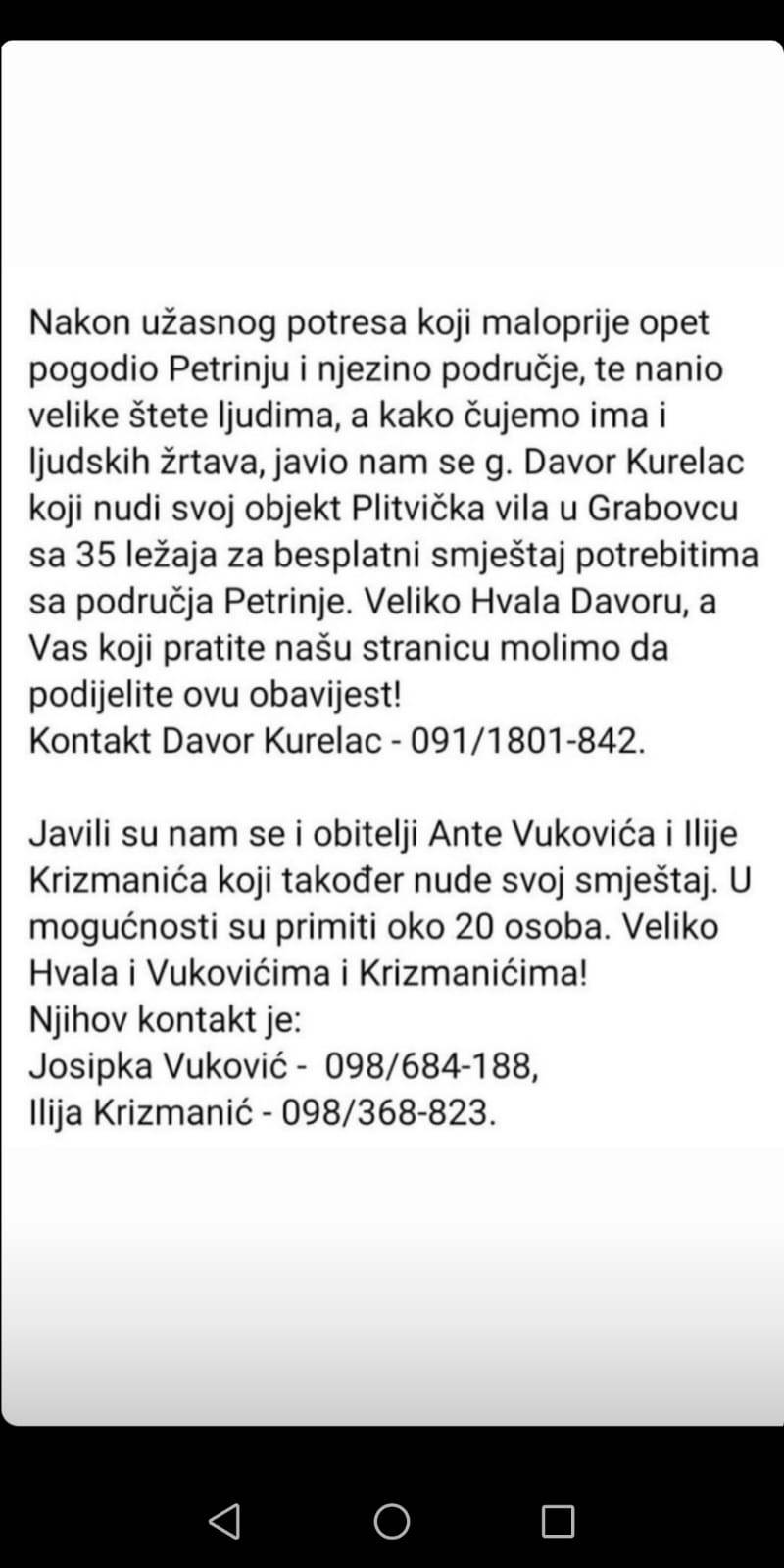 Veliko srce Hrvatske: Evo gdje i kako pomoći Banovini, ovi ljudi nude smještaj za stradale