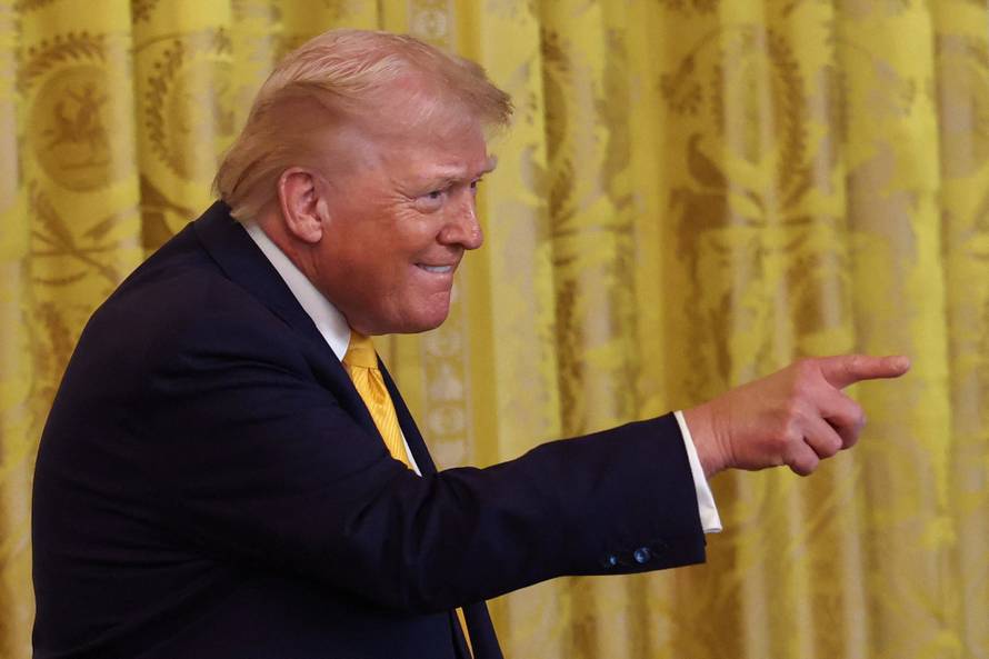 U.S. President Donald Trump speaks during a Black History Month reception at the White House in Washington