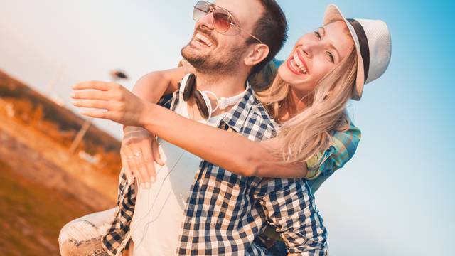 Smiling couple in love outdoors