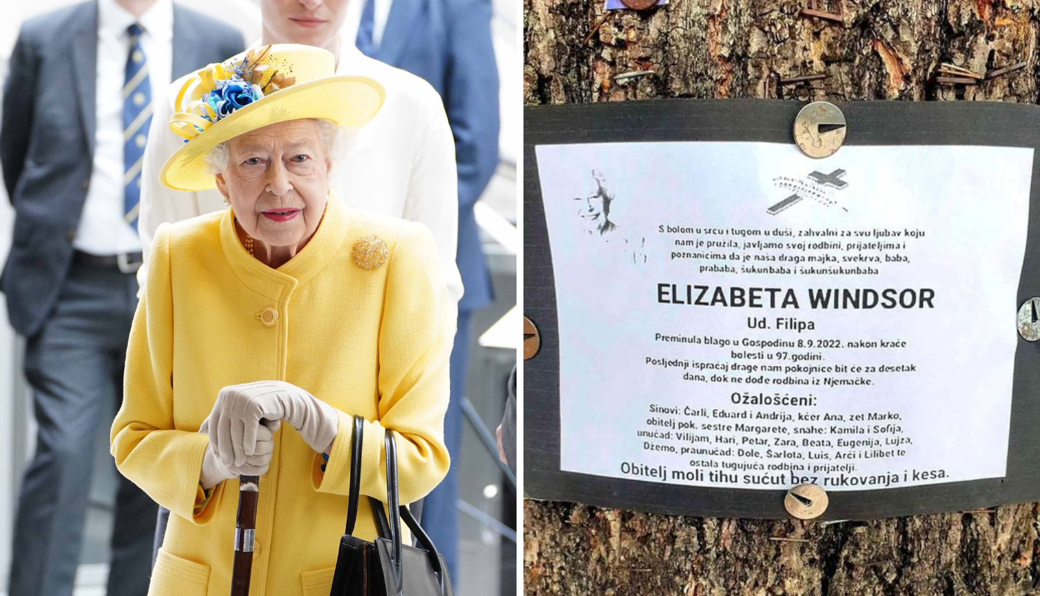 Osmrtnica kraljice Elizabete osvanula u Imotskom: 'Molimo sućut, ali bez rukovanja i kese'