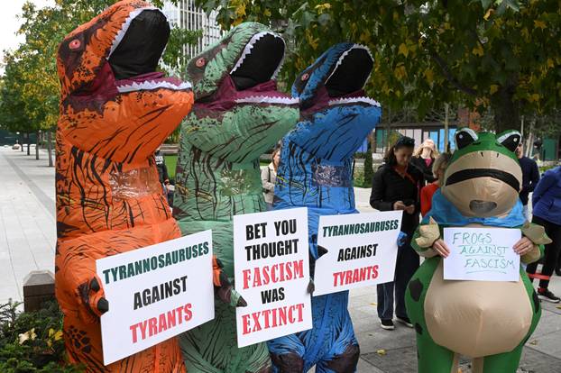 Demonstrators gather during a 'No Kings' protest against U.S.President Donald Trump's policies in London