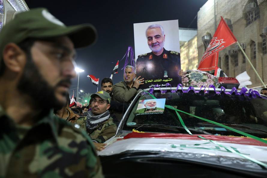 Mourners attend the funeral procession of the Iranian Major-General Qassem Soleimani and Iraqi militia commander Abu Mahdi al-Muhandis in Kerbala