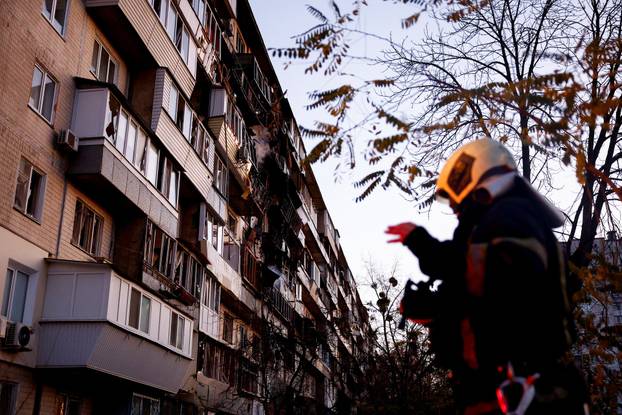 Aftermath of an overnight Russian drone and missile strike in Kyiv