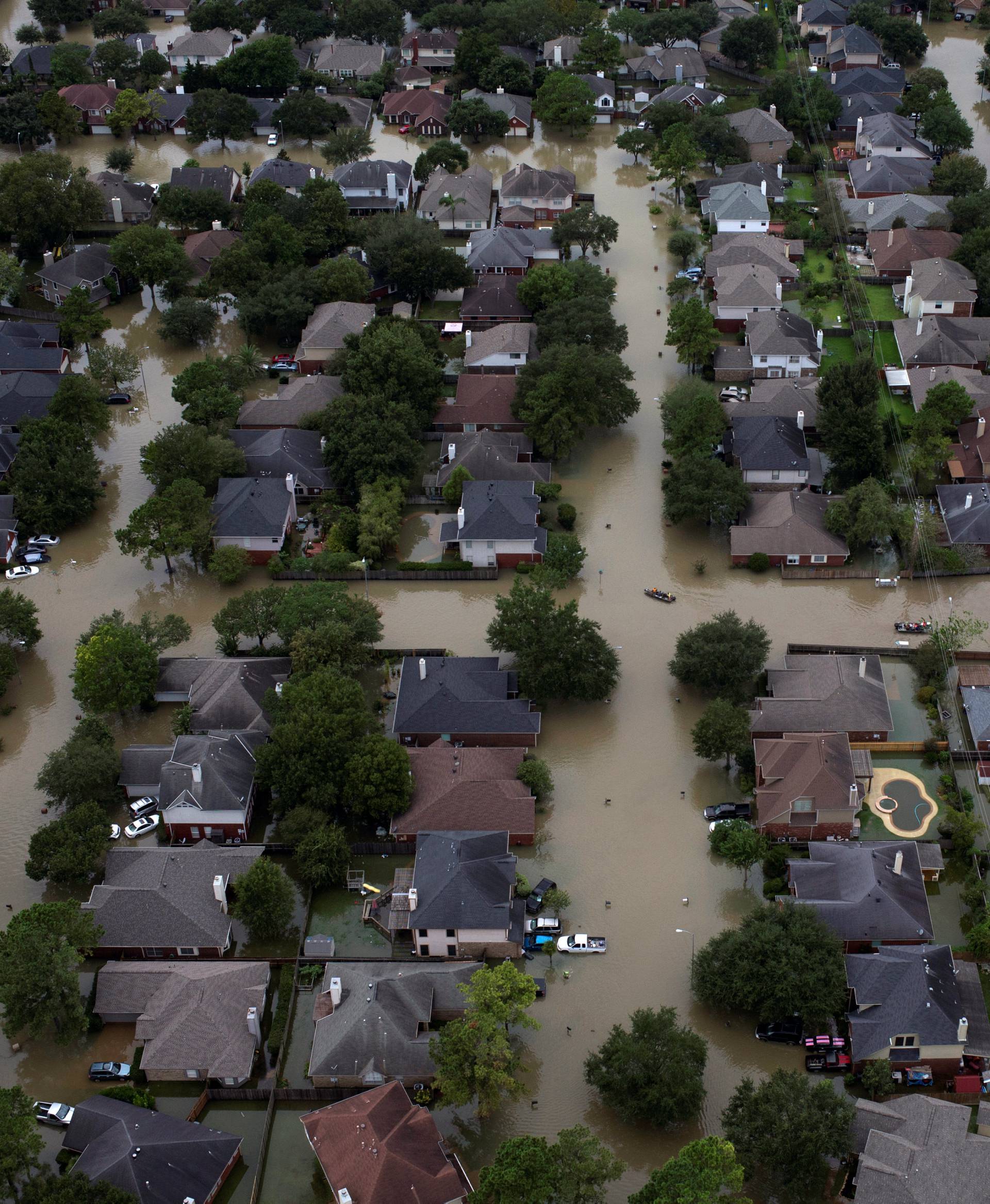 Houses are seen submerged in flood waters caused by Tropical Storm Harvey in Houston