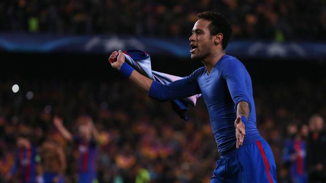 Barcelona's Neymar celebrates after the game