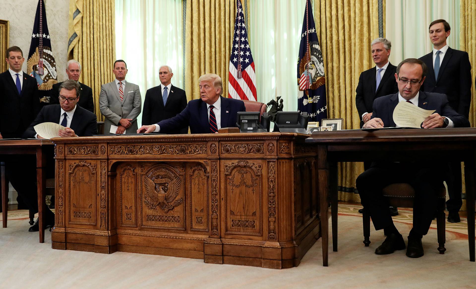 U.S. President Trump hosts Serbia's President Vucic and Kosovo's Prime Minister Hoti at the White House in Washington