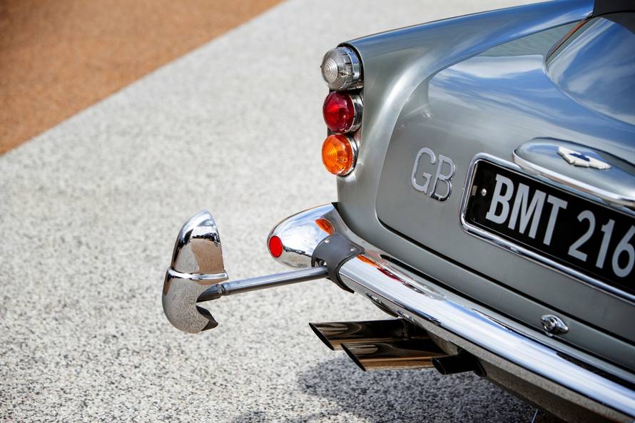 Handout photo of the detail of rear fender of an original Aston Martin DB5 James Bond car