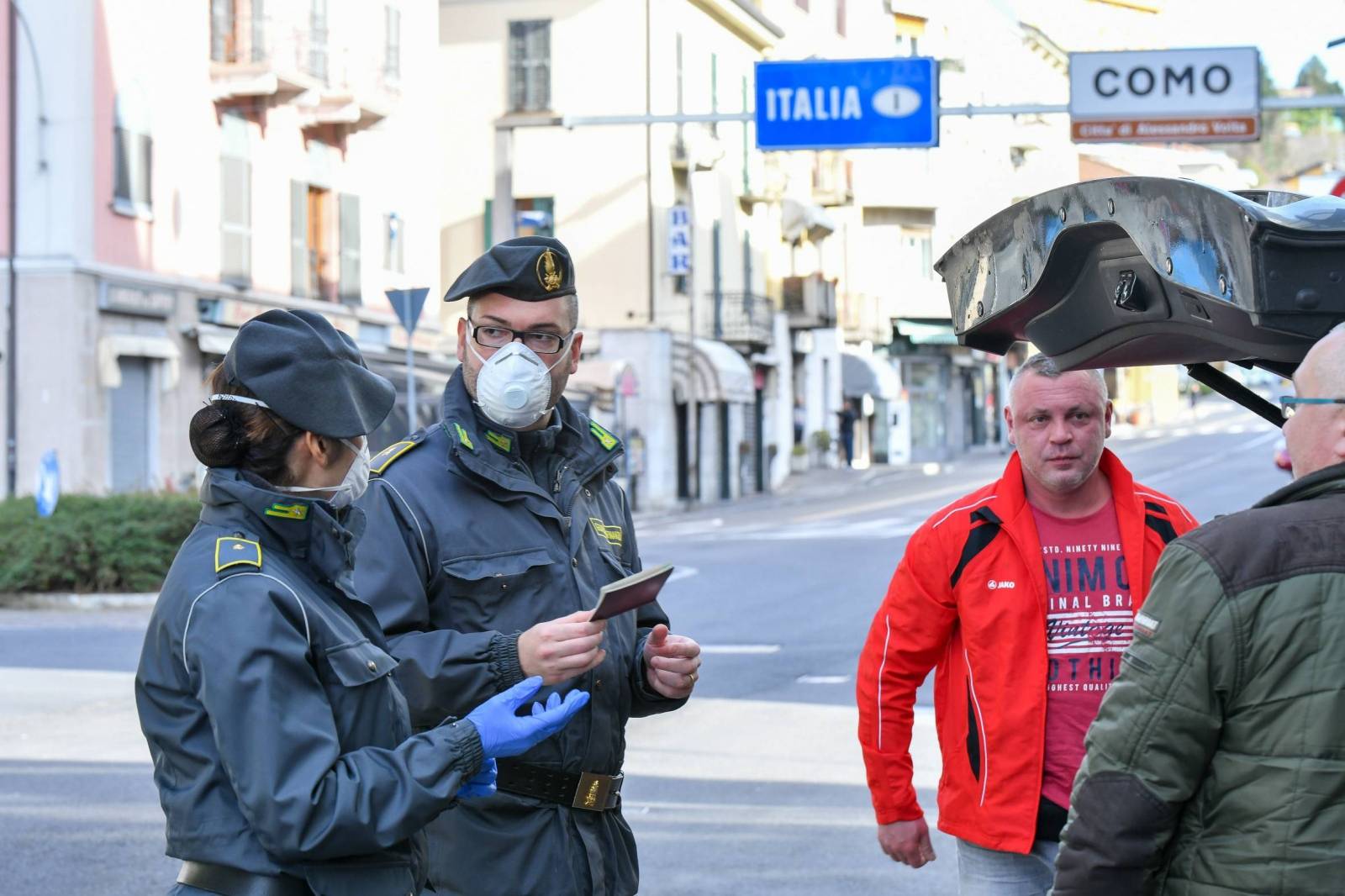 Como customs with the switzerland of ponte chiasso, security guard checks, coronavirus, red zone, lombardy