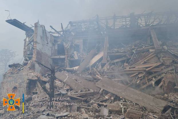 Buildings damaged by airstrike in Dnipro