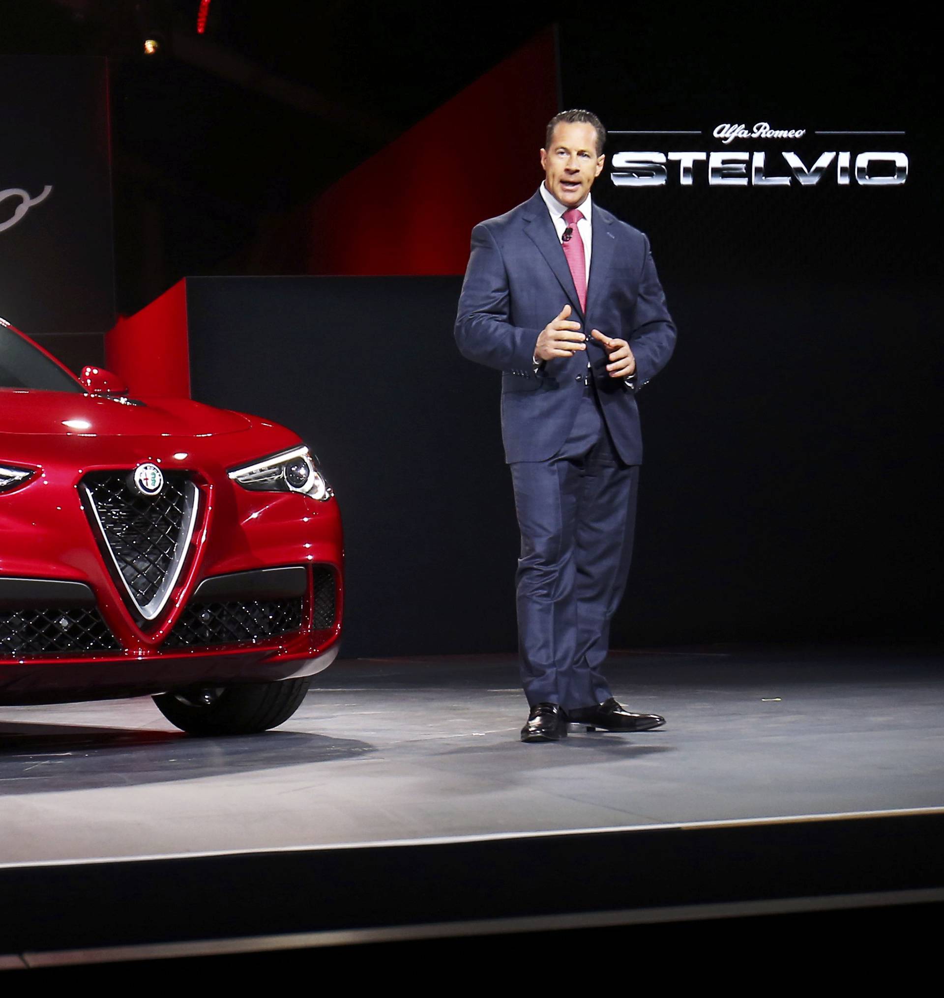 Reid Bigland, head of Alfa Romeo, introduces the 2018 Stelvio SUV at the 2016 Los Angeles Auto Show in Los Angeles