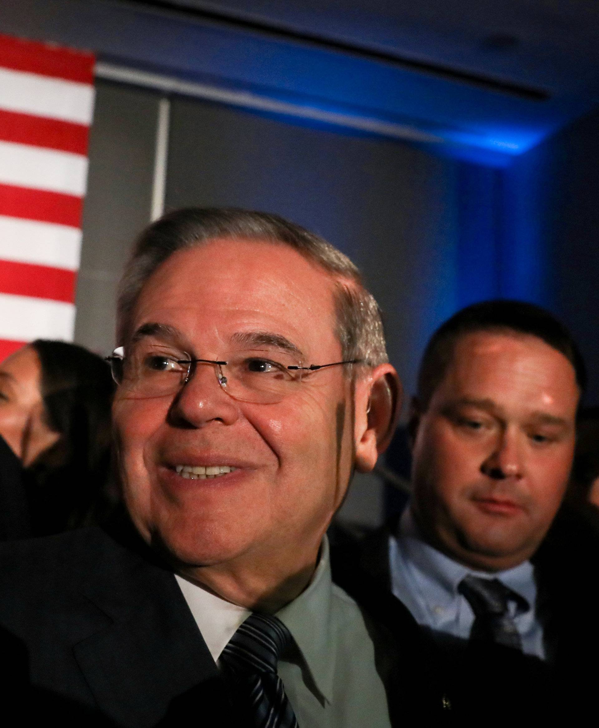 Democratic U.S. Senator Bob Menendez greets guests during his midterm election night celebration party in Hoboken, New Jersey in Hoboken, New Jersey