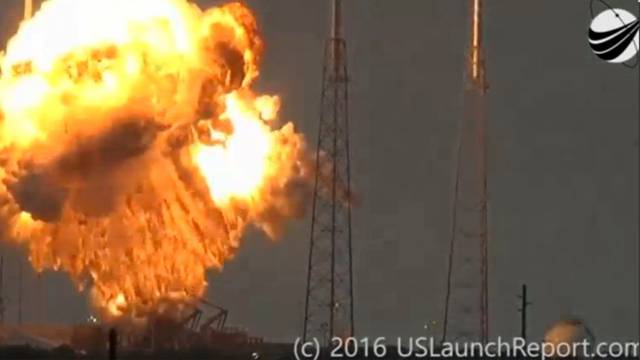 An explosion on the launch site of a SpaceX Falcon 9 rocket is shown in this still image from video in Cape Canaveral