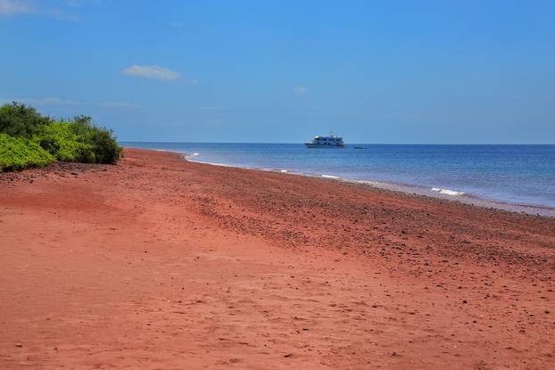 Red sand beach on Rabida Island, Galapagos National Park, Ecuado