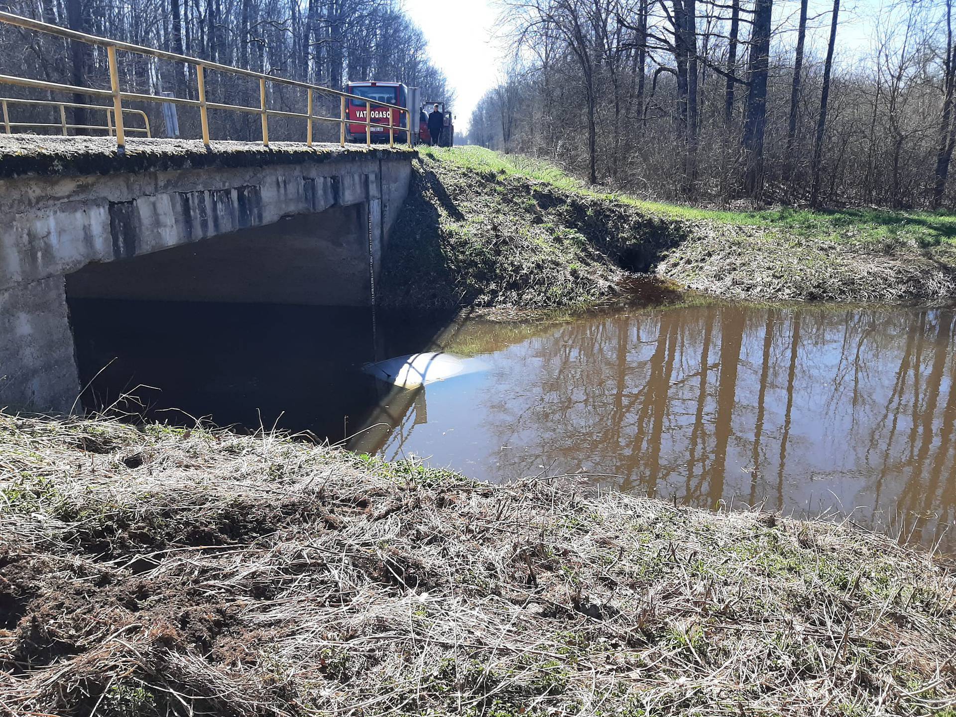 Kod Nove Gradiške vozač sletio autom u kanal pun vode i sam izašao: Auto izvukli vatrogasci