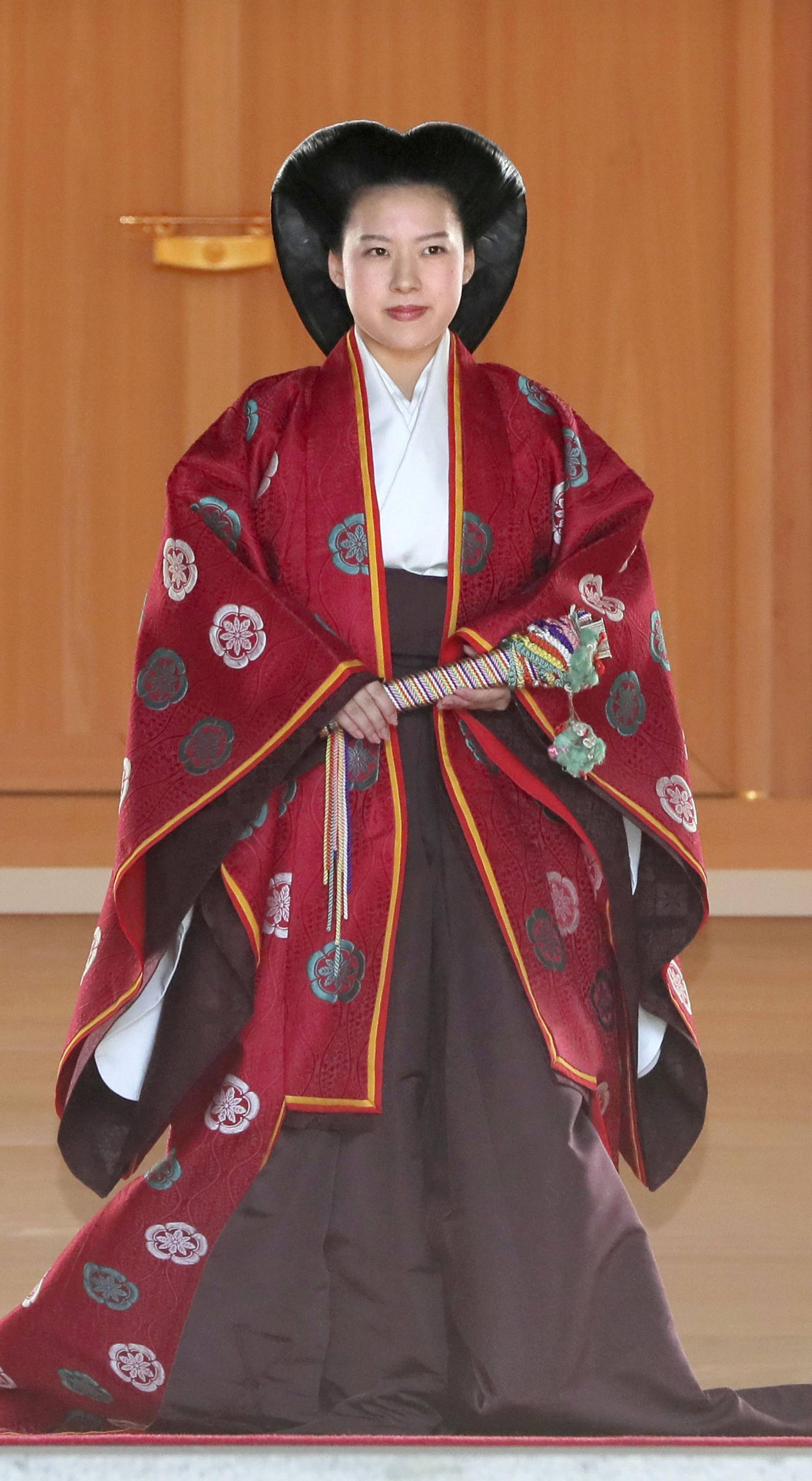 Japanese Princess Ayako is  pictured after her wedding ceremony at the Meiji Shrine in Tokyo