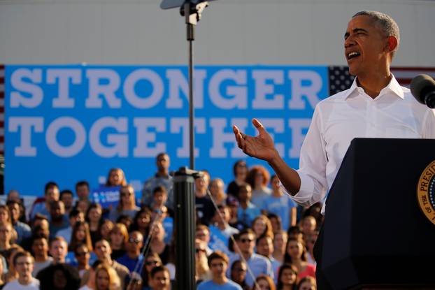 Obama delivers remarks at a campaign event in Chapel Hill, North Carolina