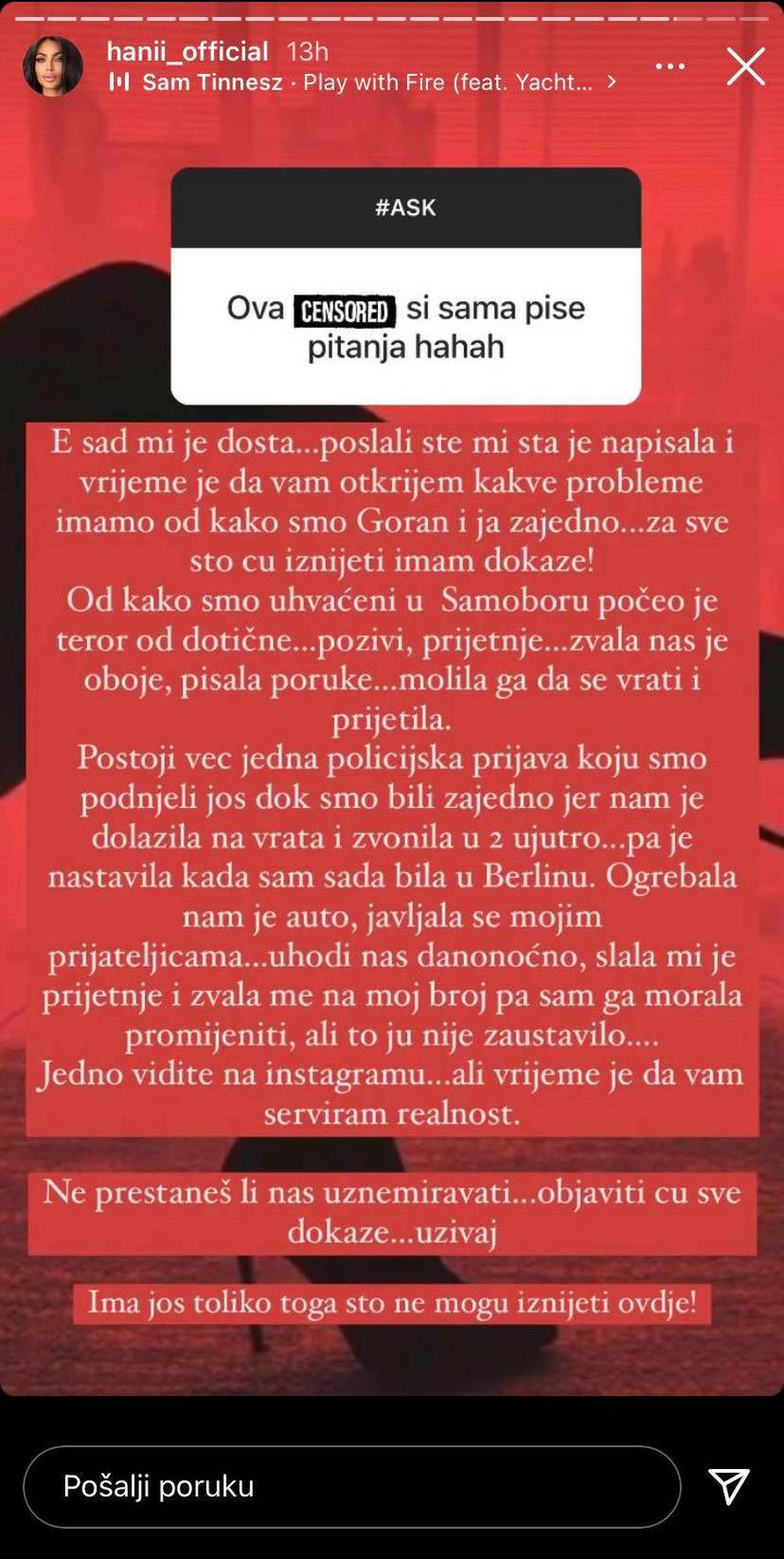 Goran i Hana prijavili njegovu bivšu policiji: 'Ogrebala nam je auto, uhodi nas i prijeti. Teror!'