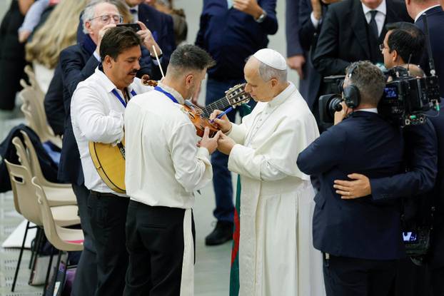 Pope Leo XIV holds an audience for the Jubilee of the Roma, Sinti and Travelling Peoples in Paul VI Hall at the Vatican