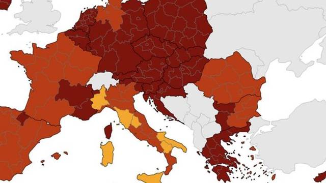 Nova koronakarta Europe: Hrvatska i dalje tamnocrvena, nijedna država nije zelena