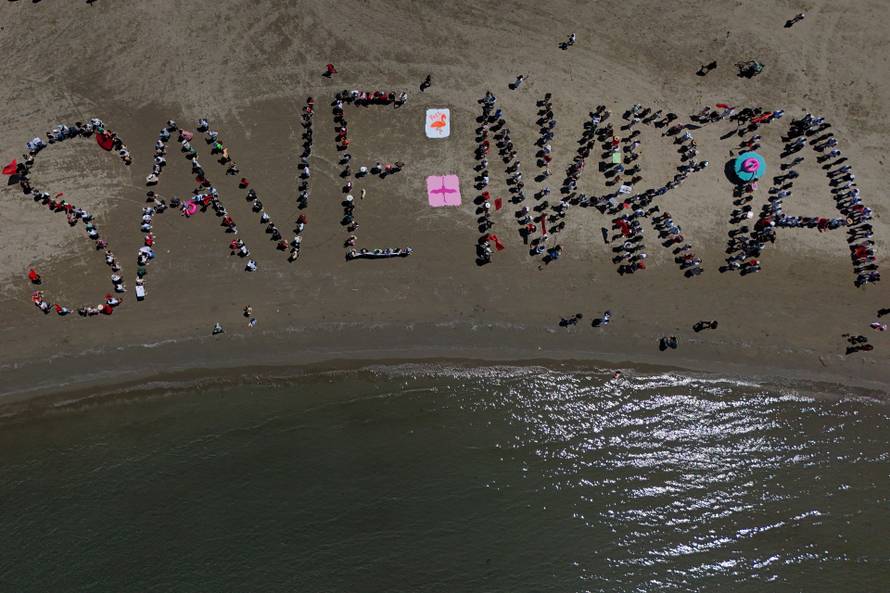Protest against luxury resort plan by a company linked to U.S. President Trump's son-in-law, Jared Kushner, in Zvernec