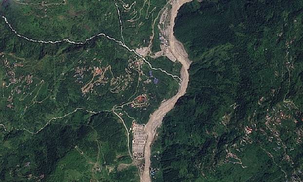 Satellite image shows Manakamana before a flash flood