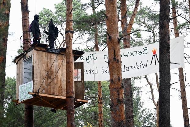 German police clears a protest camp near Tesla construction site in Gruenheide near Berlin