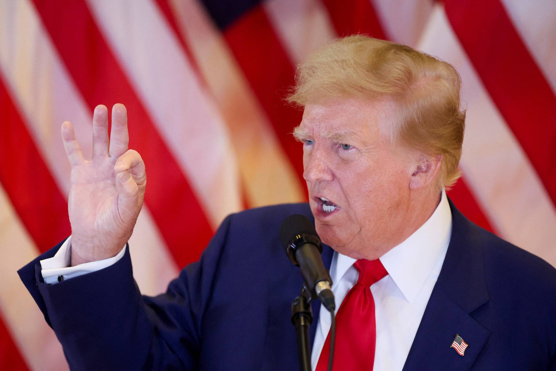 Former U.S. President Trump attends a press conference, in New York