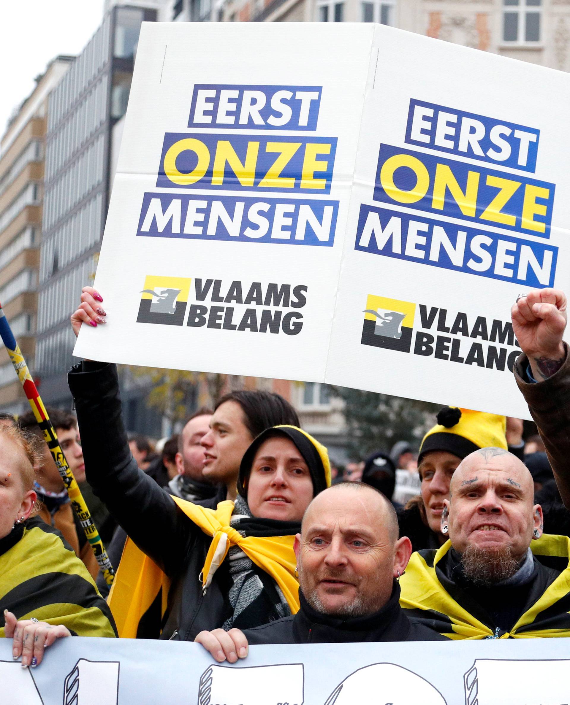 Flemish nationalists attend a protest against Marrakesh Migration Pact in Brussels