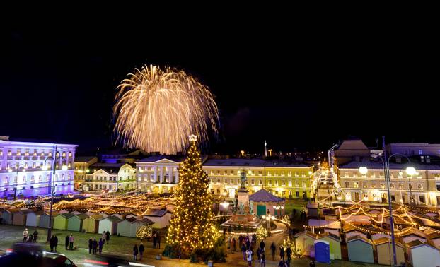 Independence day fireworks in Helsinki, Finland on December 06, 2017
