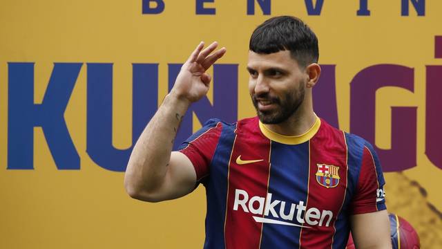 FC Barcelona present new signing Sergio Aguero