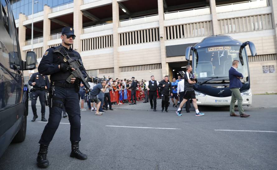 Police around team bus after events in Dortmund, Germany