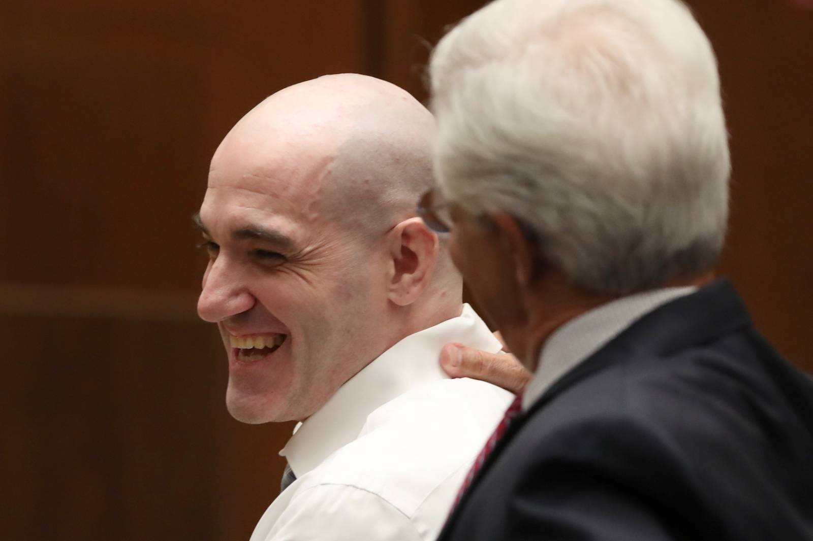 Michael Gargiulo sits in court with his lawyer, Daniel Nardoni, during his murder trial in Los Angeles