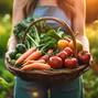 Farm-Fresh Harvest: female Hands Tenderly Grasp a Basket of Ripe Vegetables - Generative AI