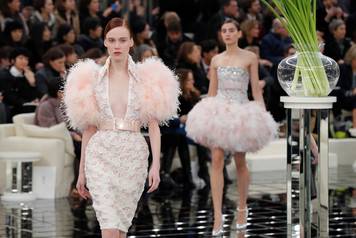 A model presents a creation by German designer Karl Lagerfeld as part of his Haute Couture Spring/Summer 2017 fashion show for Chanel in Paris