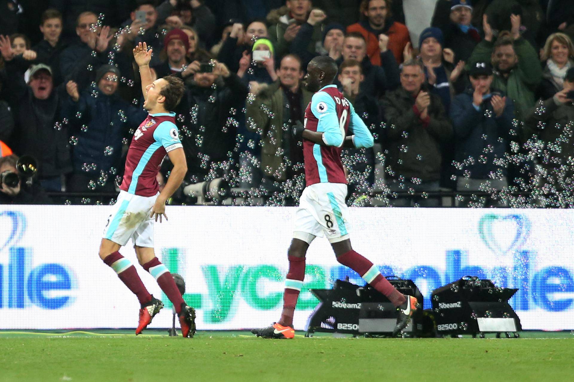 West Ham United's Mark Noble celebrates scoring their first goal