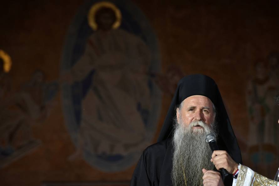 Metropolitan of Montenegro Joanikije II attends a mass in Podgorica