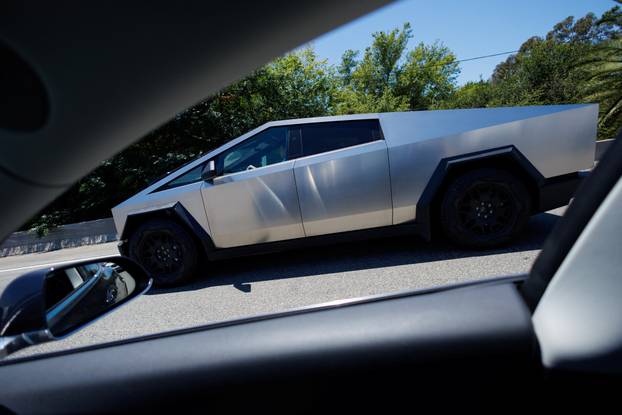 Tesla Cybertruck on Los Angeles freeway