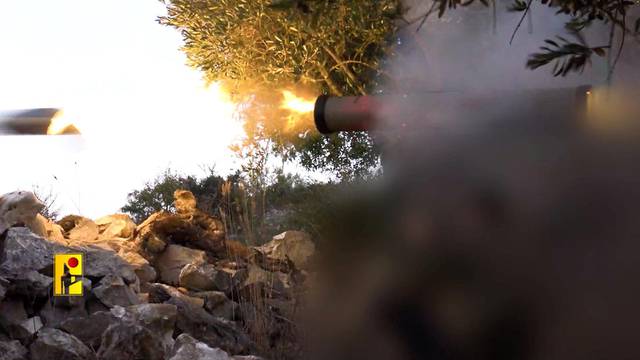 A weapon is fired towards what Islamic Resistance said was an Israeli military site near the Israel-Lebanon border