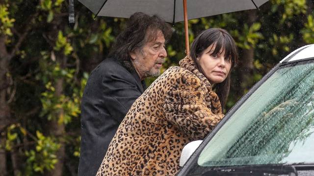 *EXCLUSIVE* Al Pacino braves the rain to visit his ex-girlfriend Lucila Sola for lunch at her home