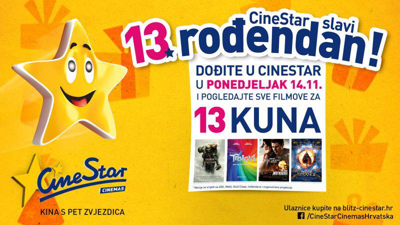 CineStar časti svoje filmoljupce najluđim cijenama za rođendan